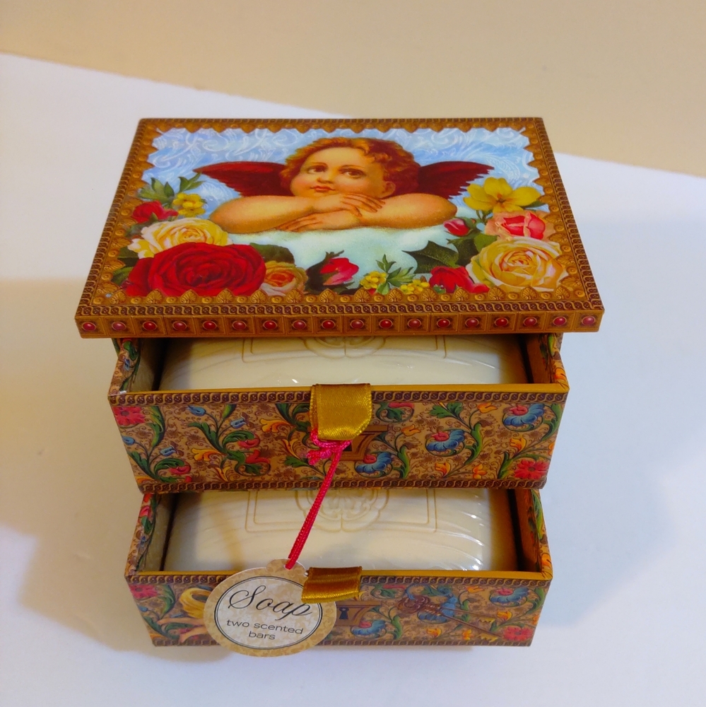 Punch Studio Angels Box 2 Bars of Jasmine Soap  Red and Gold